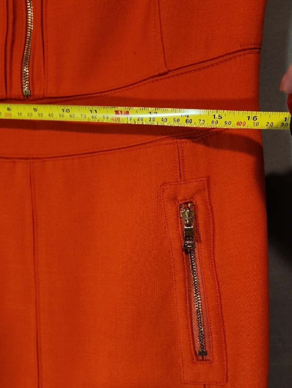 Tory Burch Orange Sleeveless Midi Sheath Dress with Gold Zippers - Picture 6 of 9
